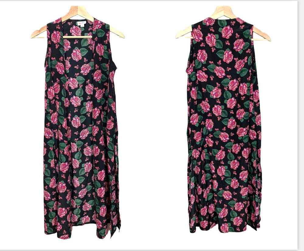 Lularoe Floral Rose Print Joy Duster Vest Cardigan Sleeveless Split Sides XS